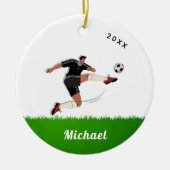 Boy's Soccer Player's Name & Year Athlete Sports Keramik Ornament (Vorne)