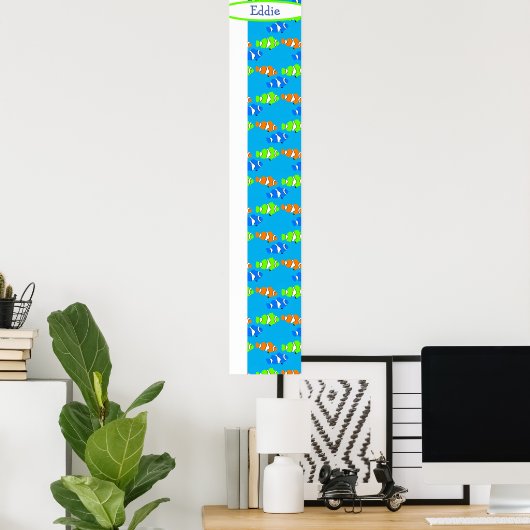 Boys Sons Blue Clown Fish Swimming Growth Chart Poster (Heimbüro)
