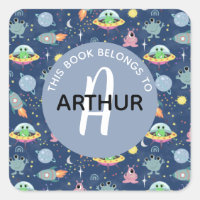 Boys Space Alien Muster und Name Kids Buchzeichen