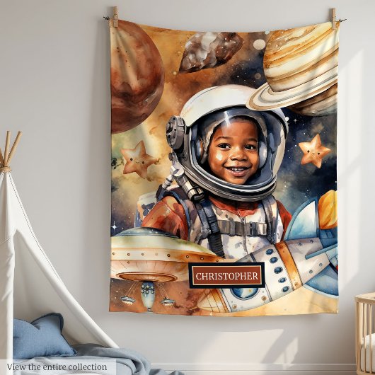 Boys Space Blanket Astronaut Aquarell Design Fleecedecke