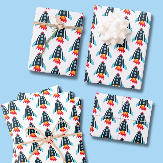 Boys Space Rocket Muster Geschenkpapier Set