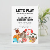 Boys Sports Balls Athletic All Star Kindergeburtst Einladung (Stehend Vorderseite)