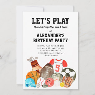 Boys Sports Balls Athletic All Star Kindergeburtst Einladung