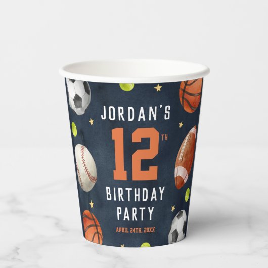 Boys Sports Navy Geburtstag Pappbecher (Rückseite)