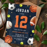 Boys Sports Theme Orange Navy Geburtstagsparty Einladung<br><div class="desc">Mehr Spaß Thema Geburtstag Einladungen Themen im Kleinen Bayleigh Store!</div>
