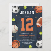 Boys Sports Theme Orange Navy Geburtstagsparty Einladung (Vorderseite)