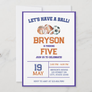 Boys Sports zum Geburtstag Einladung - Orange & Na