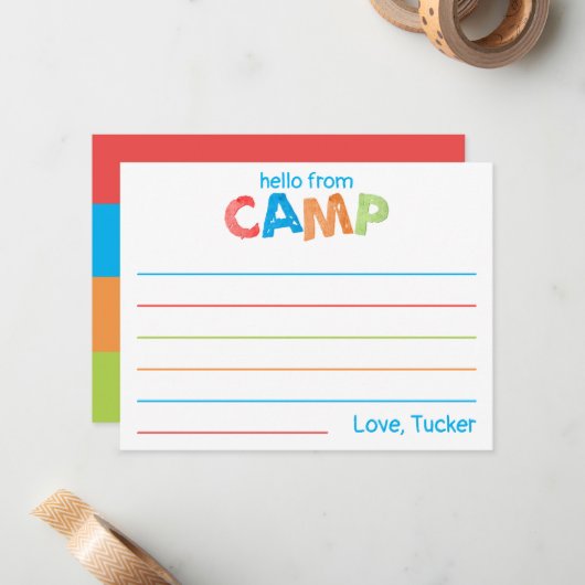 Boys Summer Camp Stationery farbenfroh rustikal Mitteilungskarte (Vorderseite/Rückseite Beispiel)