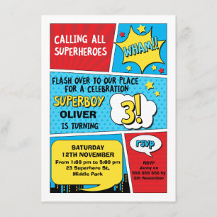 Boys Superhero 3. Geburtstag Einladung