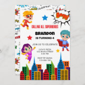Boys Superhero Birthday Party Einladung (Vorne/Hinten)