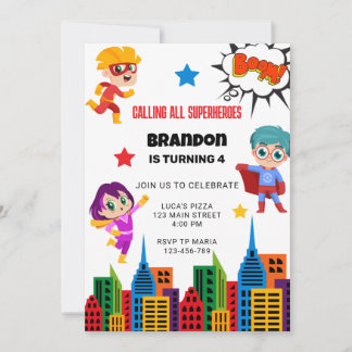Boys Superhero Birthday Party Einladung