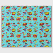 Boys Superhero Birthday Party Gift Wrapping Paper Geschenkpapier (Flach)