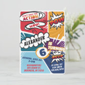 Boy's Superhero Comic Buch Geburtstag Einladung (Stehend Vorderseite)