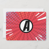 Boy's Superhero Comic Foto Geburtstag Einladung (Rückseite)