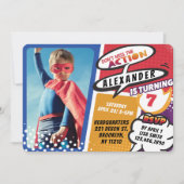 Boy's Superhero Comic Foto Geburtstag Einladung (Vorderseite)