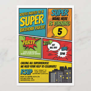 Boy's Superhero Einladung Party Blue Red Comic