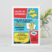 Boys Superhero Einladung zum 1. Geburtstag (Stehend Vorderseite)