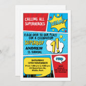 Boys Superhero Einladung zum 1. Geburtstag (Vorne/Hinten)