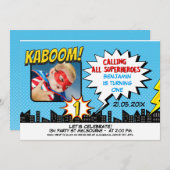 Boys Superhero Foto 1. Geburtstag Einladung (Vorne/Hinten)
