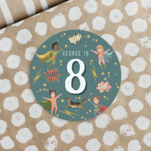 Boys Superhero Kinder alt Geburtstag Runder Aufkleber