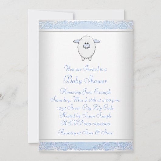 Boys Sweet Blue Sheep Baby Dusche Einladung (Rückseite)