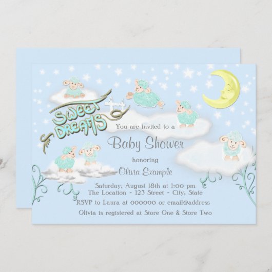 Boys Sweet Dreams Baby Dusche Einladung (Vorne/Hinten)