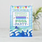 Boy's Swimming Fisch Geburtstag Pool Party Einladung (Stehend Vorderseite)
