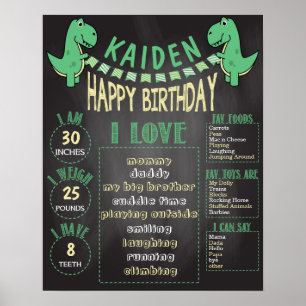 Boys T-Rex Dinosaurier 16x20 Vorlage 1. Geburtstag Poster