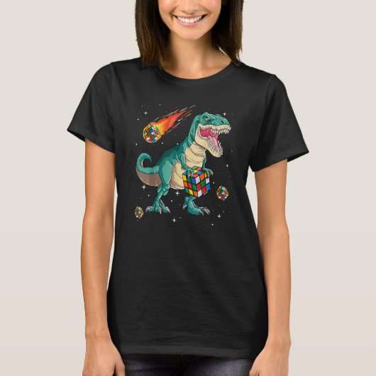 Boys T Rex Speed Cubing Cube Math Puzzle Dinosaur T-Shirt (Vorderseite)