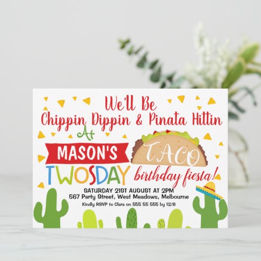 Boys Taco Zweitägige Party Einladung (Stehend Vorderseite)