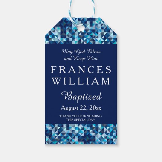 Boys Taufe Christening Geometric Cross Geschenkanhänger (Vorderseite)