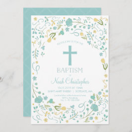 Boys Taufe Einladung schöne Kreuz, Blume