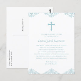 Boys Taufe Elegant Blauer und weiße Einladung Postkarte