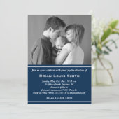 Boys Taufe Foto Einladung - Navy Blue (Stehend Vorderseite)