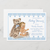 Boys Teddy Bear Baby Dusche Einladung (Vorne/Hinten)