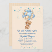 Boys Teddy Bear Balloons Bearly Wait Baby Dusche Einladung (Vorne/Hinten)