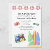 Boys Teen Pool Party Geburtstag Einladung (Vorderseite)