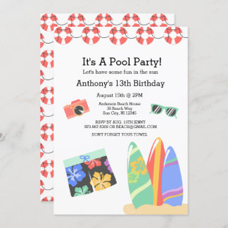 Boys Teen Pool Party Geburtstag Einladung