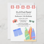 Boys Teen Pool Party Geburtstag Einladung (Vorderseite)