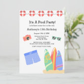Boys Teen Pool Party Geburtstag Einladung (Stehend Vorderseite)