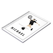 Boys Tennis Player Hitze Forehand & Kinder Name Notizblock (Linke Seite)