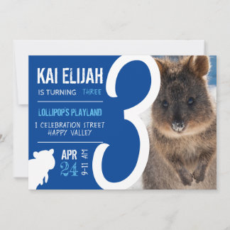 Boys Third Birthday Blue Quokka Australia Photo Einladung