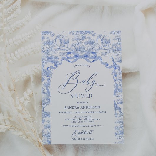 Boys Toile De Jouy Blue Baby Shower Invitation Einladung