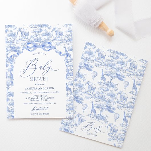 Boys Toile De Jouy Blue Baby Shower Invitation Einladung