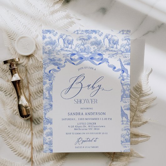 Boys Toile De Jouy Blue Baby Shower Invitation Einladung