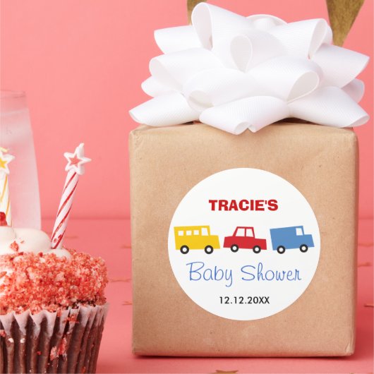 Boys Toys farbenfrohe Fun Retro Transport Baby Dus Runder Aufkleber (Party)