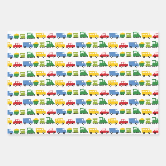 Boys Toys farbenfrohe Transport Kinderpartei Geschenkpapier Set (Vorderseite)