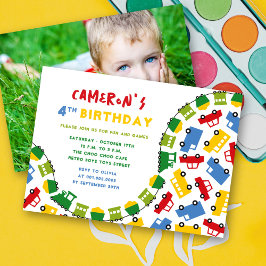 Boys Toys Fun Transport Foto 4. Geburtstag Party Einladung