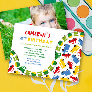 Boys Toys Fun Transport Foto 4. Geburtstag Party Einladung
