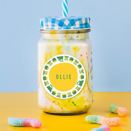 Boys Toys Green Trains Kinderparty Gefallen Runder Aufkleber